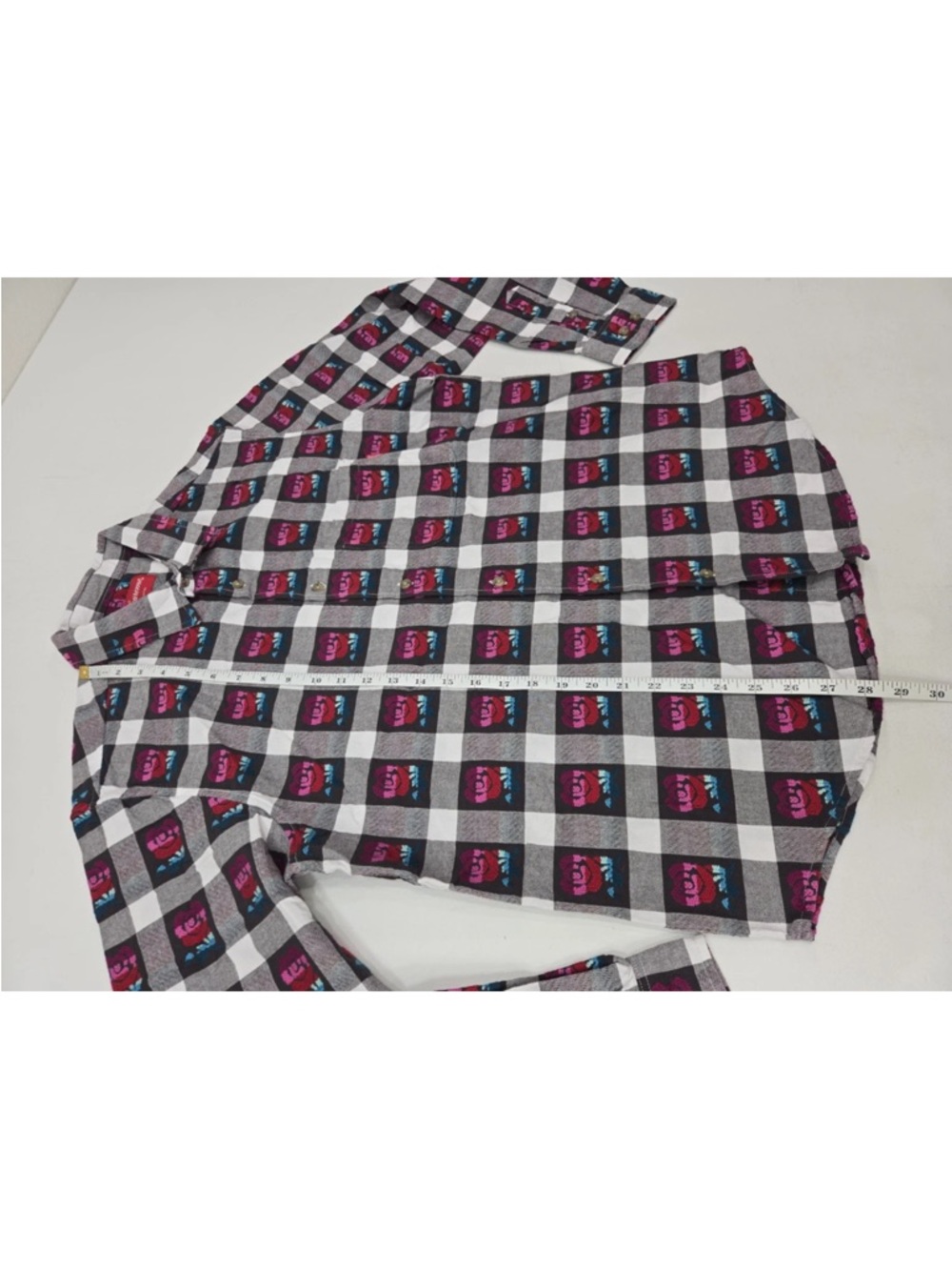 SUPREME Rose Buffalo Plaid Shirt Cotton Button Up Size M Mens - Picture 8 of 8